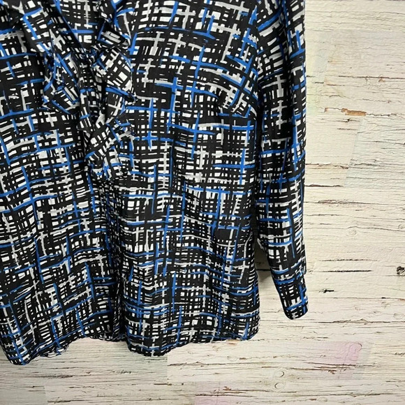 Ella moss black blue ruffle top blouse  career shirt size medium - Picture 3 of 9